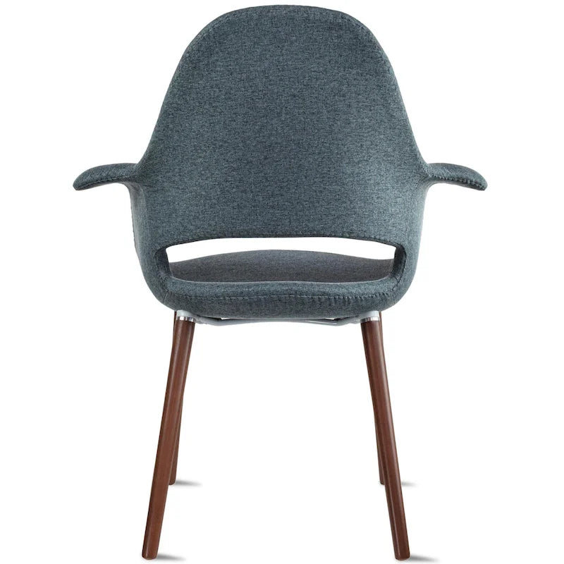 Lot de 2 fauteuils modernes rembourrés en tissu organique avec pieds en bois noyer brun foncé pour salle à manger, bureau ou fauteuil d'appoint