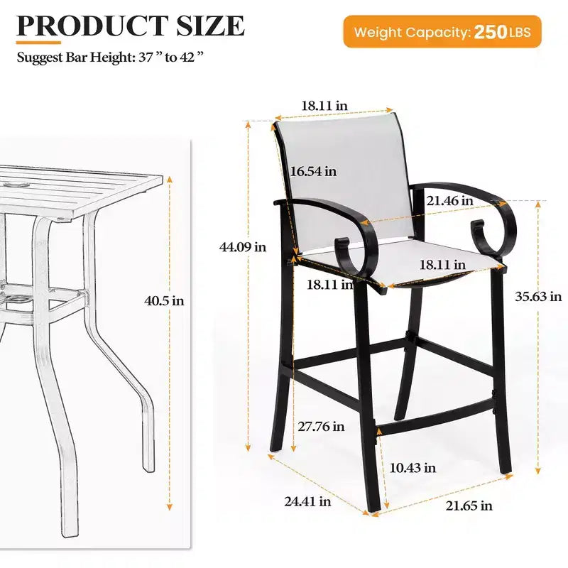 Crestlive Products Tabourets de bar pivotants hauteur comptoir 27,8'', lot de 2, cadre en aluminium avec tissu Sunbrella
