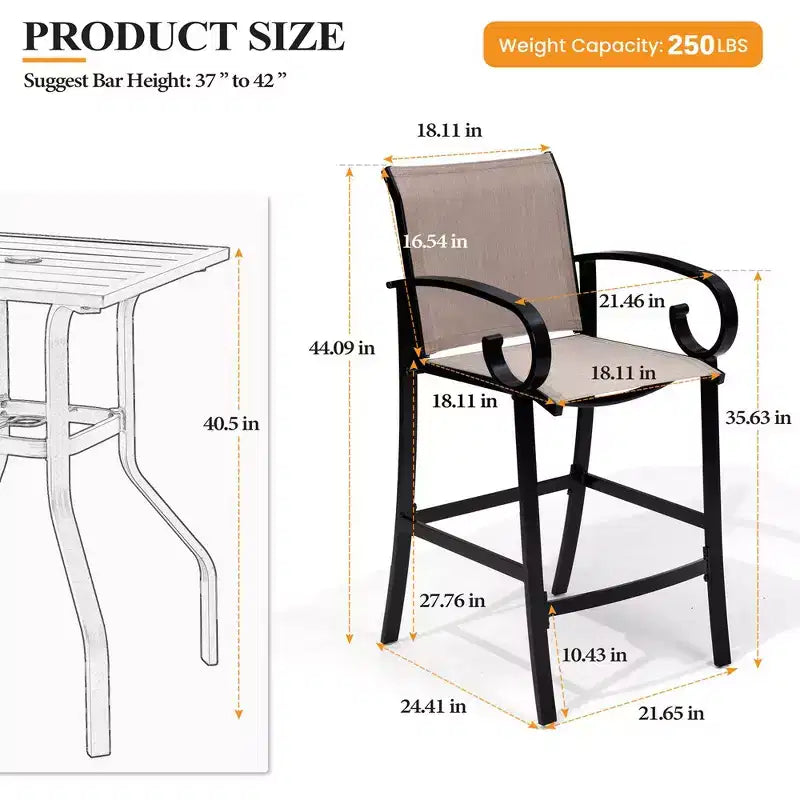 Crestlive Products Tabourets de bar pivotants hauteur comptoir 27,8'', lot de 2, cadre en aluminium avec tissu Sunbrella