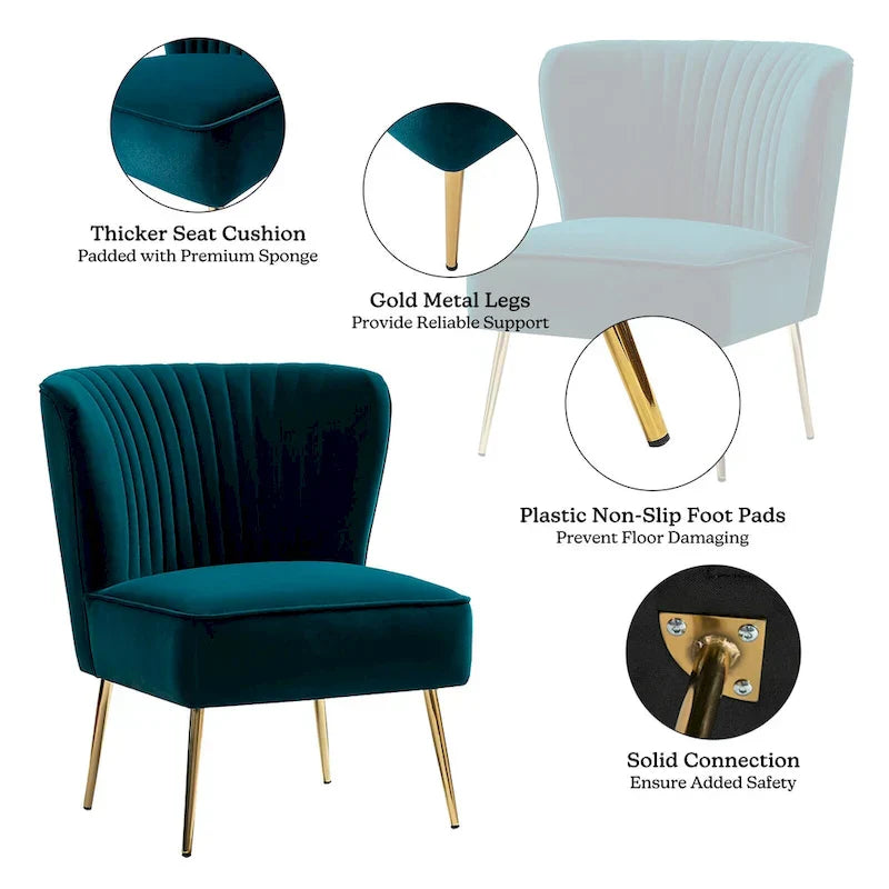 Monica - Fauteuil d'appoint confortable sans accoudoirs pour salon avec dossier capitonné et pieds métalliques par HULALA HOME