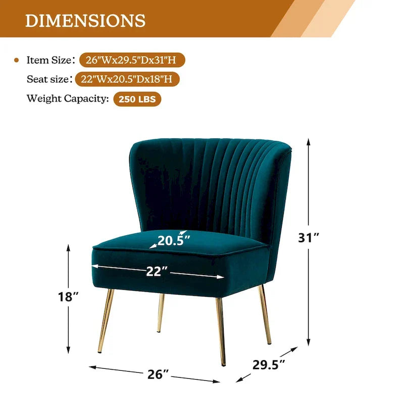 Monica - Fauteuil d'appoint confortable sans accoudoirs pour salon avec dossier capitonné et pieds métalliques par HULALA HOME