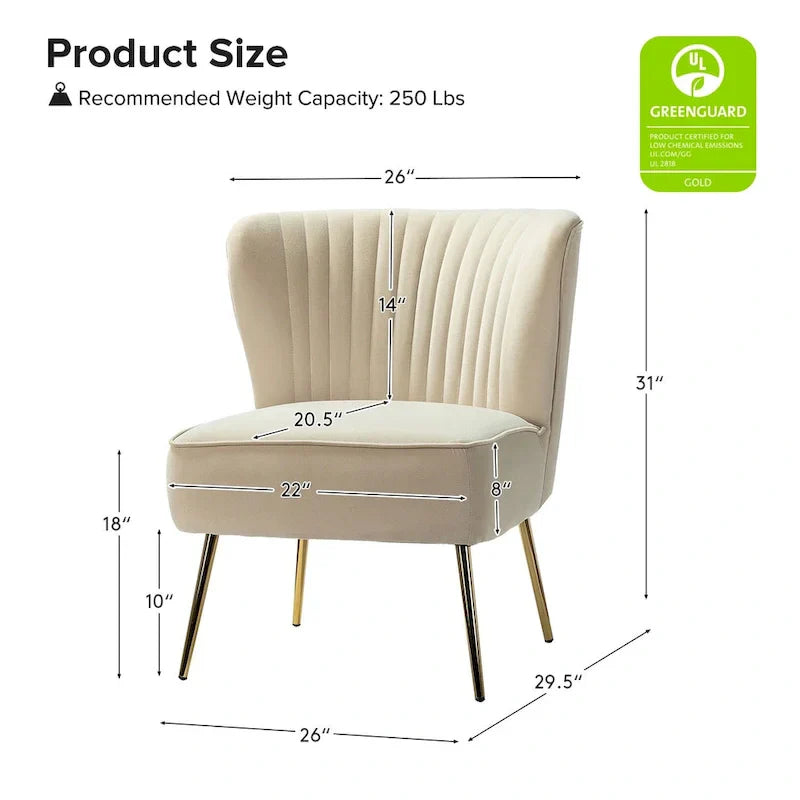 Monica - Fauteuil d'appoint confortable sans accoudoirs pour salon avec dossier capitonné et pieds métalliques par HULALA HOME