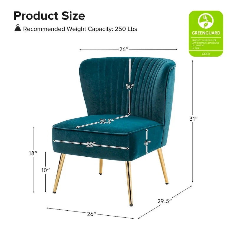 Monica - Fauteuil d'appoint confortable sans accoudoirs pour salon avec dossier capitonné et pieds métalliques par HULALA HOME