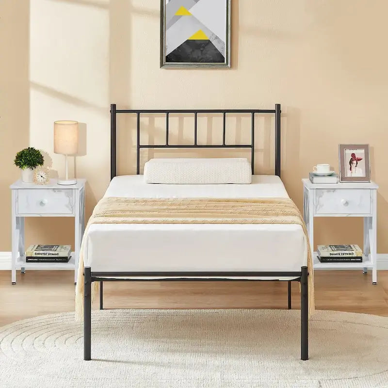 Ensemble cadre de lit 3 pièces VECELO avec tête de lit en bois et tables de chevet modernes, lot de 2