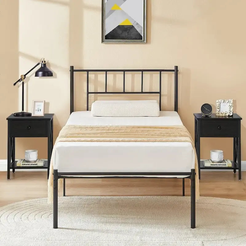 Ensemble cadre de lit 3 pièces VECELO avec tête de lit en bois et tables de chevet modernes, lot de 2