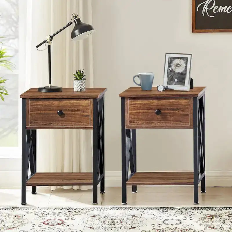 Ensemble cadre de lit 3 pièces VECELO avec tête de lit en bois et tables de chevet modernes, lot de 2
