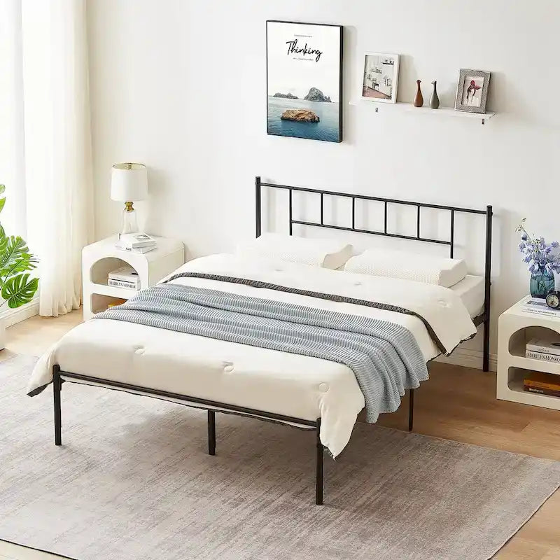 Ensemble cadre de lit 3 pièces VECELO avec tête de lit en bois et tables de chevet modernes, lot de 2