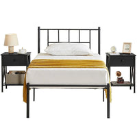 Ensemble cadre de lit 3 pièces VECELO avec tête de lit en bois et tables de chevet modernes, lot de 2