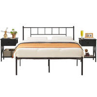 Ensemble cadre de lit 3 pièces VECELO avec tête de lit en bois et tables de chevet modernes, lot de 2