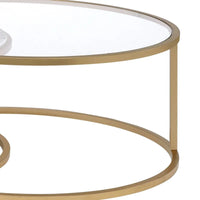 Tables basses gigognes à cadre métallique avec plateaux en verre et marbre, lot de deux, doré - 15,75 H x 36 L x 36 L pouces