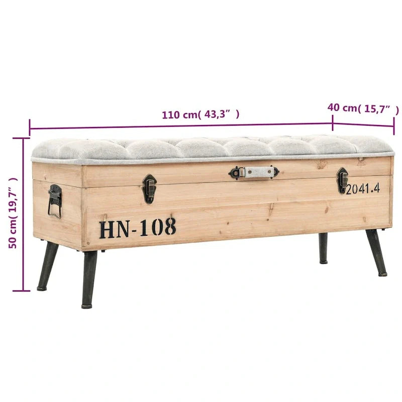 vidaXL banc de rangement 43.3 en bois de sapin massif - 43.3 x 15.7 x 19.7