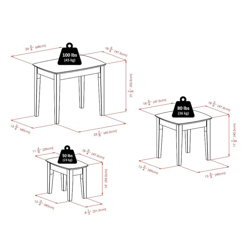 Ensemble de 3 tables gigognes Bradley, Noyer - 26,8 x 18,7 x 21,9