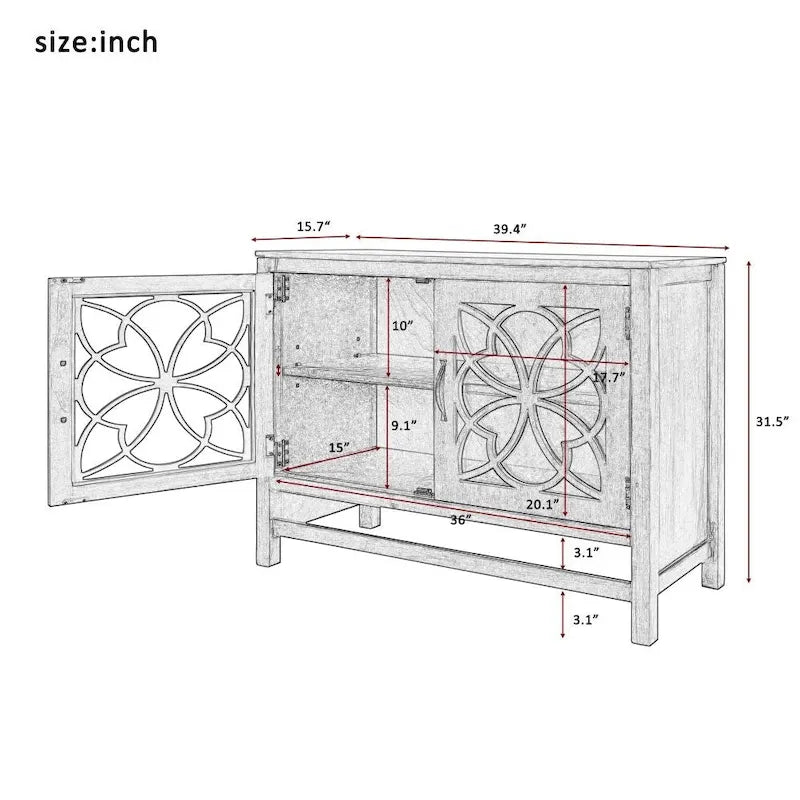 Buffet de salle à manger en bois avec portes et étagère réglable