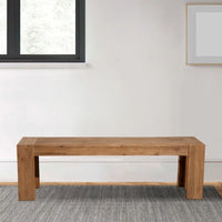 Banc en bois d'acacia massif avec pieds en équerre, marron - 18 H x 58 W x 16 L pouces