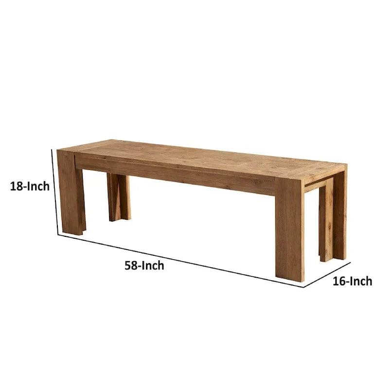 Banc en bois d'acacia massif avec pieds en équerre, marron - 18 H x 58 W x 16 L pouces