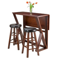 Table haute à abattant 3 pièces avec tabourets de comptoir à assise coussinée, noyer et espresso