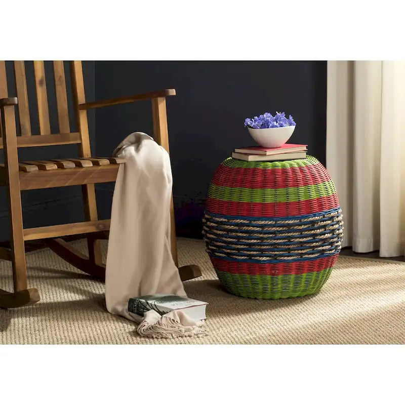 SAFAVIEH Kiriko Tabouret tonneau en osier multi rotin - 18 x 18 x 18 - 18Lx18Px18H