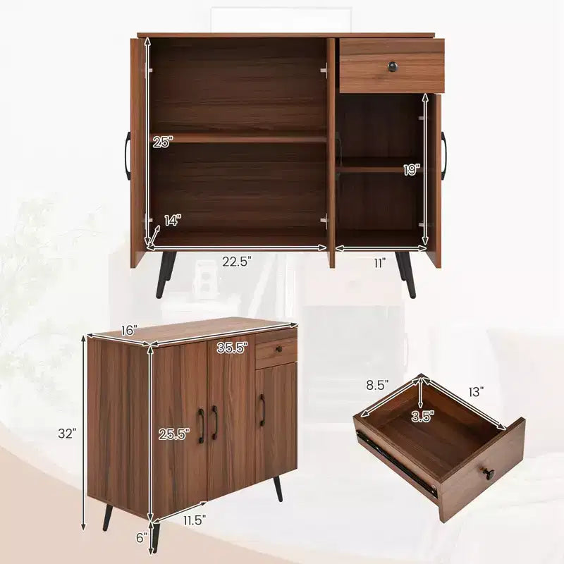 Buffet Costway avec 3 portes et tiroir coulissant, étagères réglables, kits anti-basculement