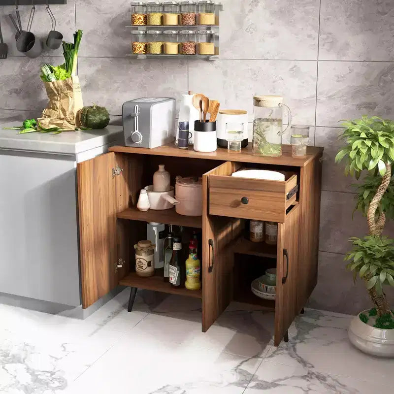 Buffet Costway avec 3 portes et tiroir coulissant, étagères réglables, kits anti-basculement