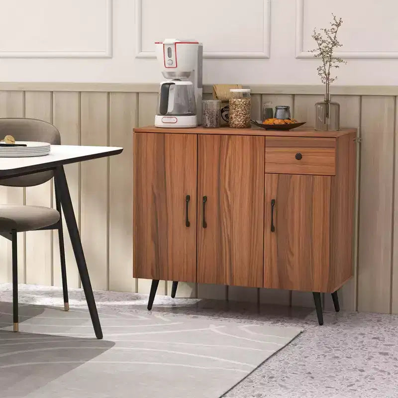 Buffet Costway avec 3 portes et tiroir coulissant, étagères réglables, kits anti-basculement