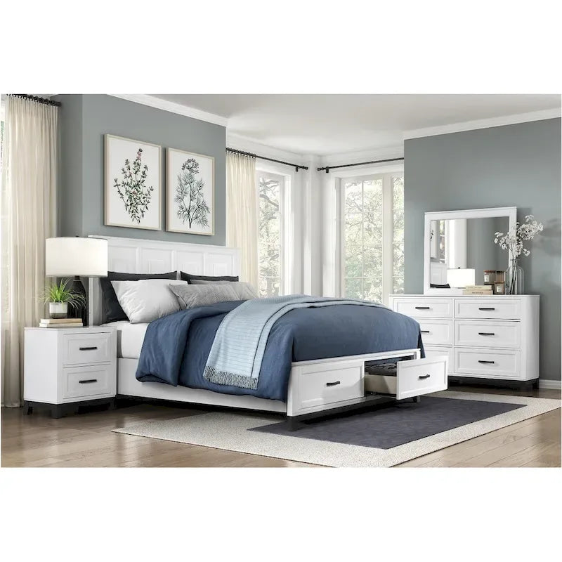 Ensemble de chambre plateforme moderne Saratoga blanc avec rangement, 3 pièces