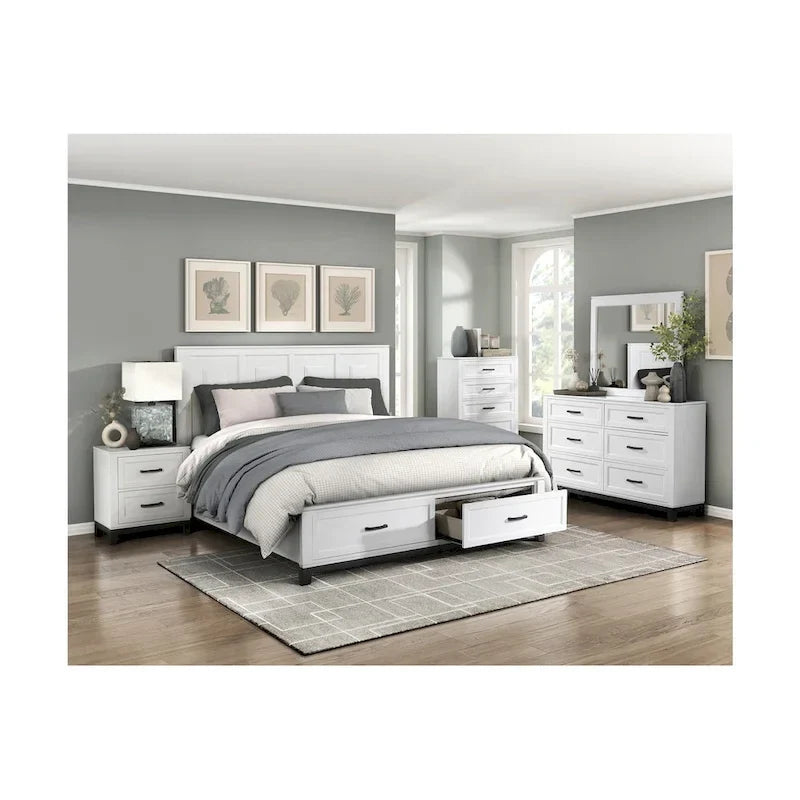 Ensemble de chambre plateforme moderne Saratoga blanc avec rangement, 3 pièces