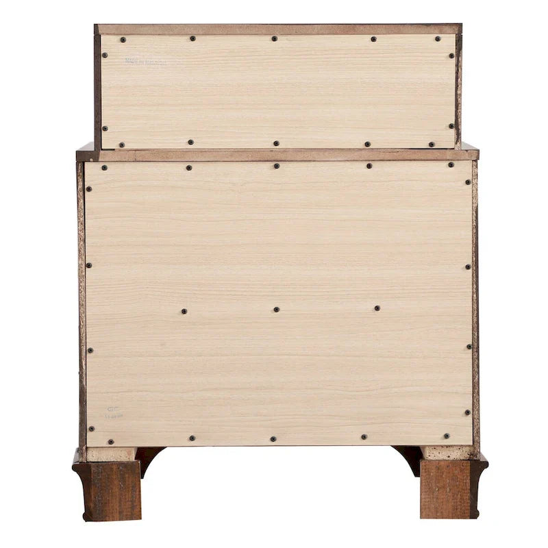 Table de chevet traditionnelle à 3 tiroirs et 2 niveaux avec poignée en métal