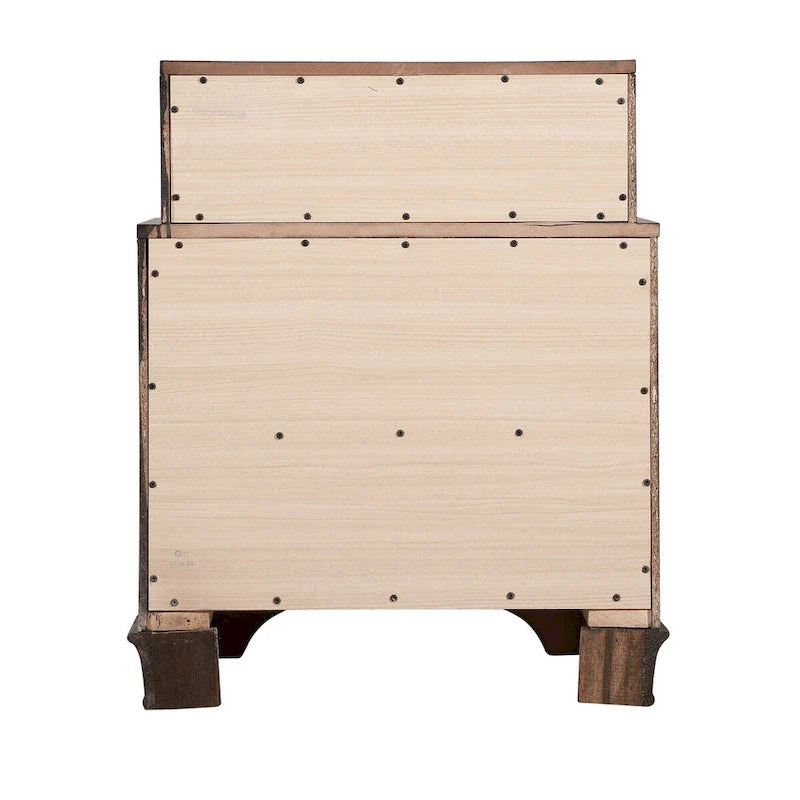Table de chevet traditionnelle à 3 tiroirs et 2 niveaux avec poignée en métal