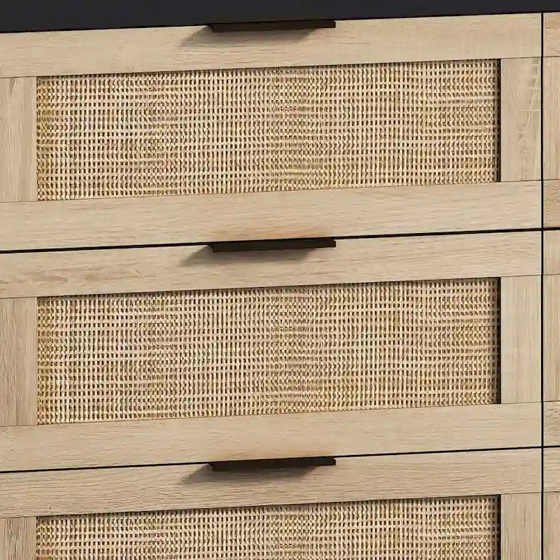 Armoire de rangement en rotin à 6 tiroirs 43,3 po, tiroirs en rotin, pour chambre ou salon, noir