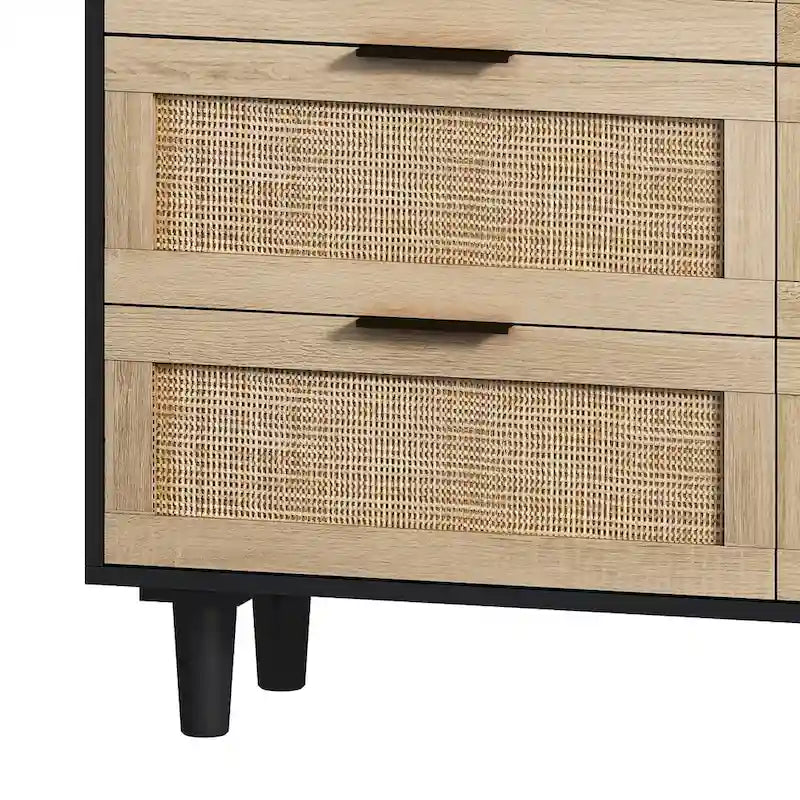 Armoire de rangement en rotin à 6 tiroirs 43,3 po, tiroirs en rotin, pour chambre ou salon, noir