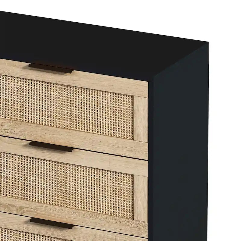 Armoire de rangement en rotin à 6 tiroirs 43,3 po, tiroirs en rotin, pour chambre ou salon, noir