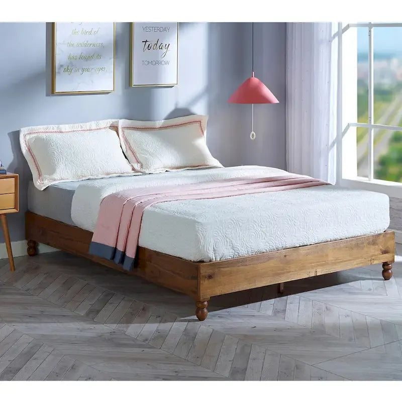 MUSEHOMEINC - Cadre de lit en bois massif 12 pouces de style rustique, élimine le besoin de sommier, finition naturelle