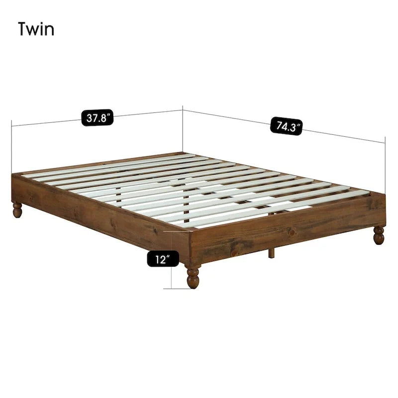 MUSEHOMEINC - Cadre de lit en bois massif 12 pouces de style rustique, élimine le besoin de sommier, finition naturelle