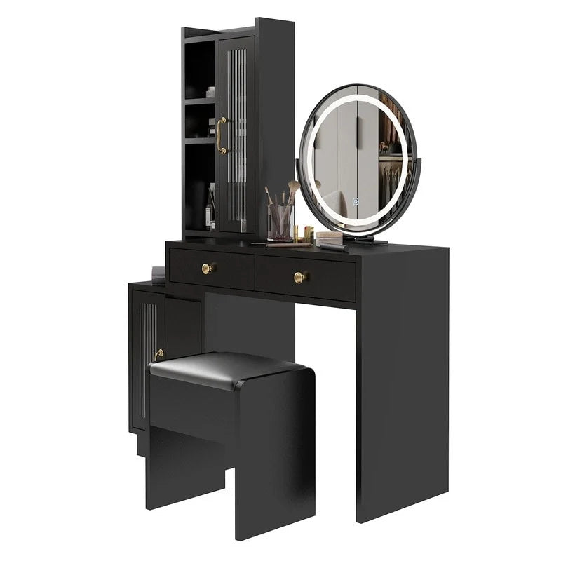 Ensemble coiffeuse avec multiprise et miroir LED trois tons - N/A