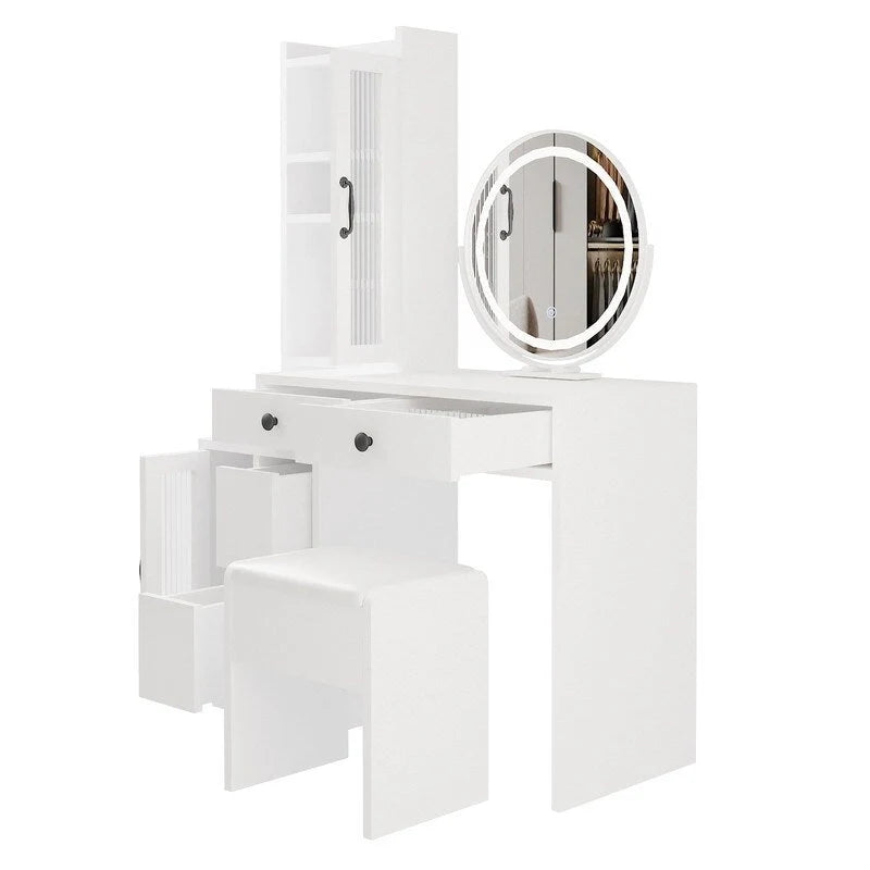 Ensemble coiffeuse avec multiprise et miroir LED trois tons - N/A