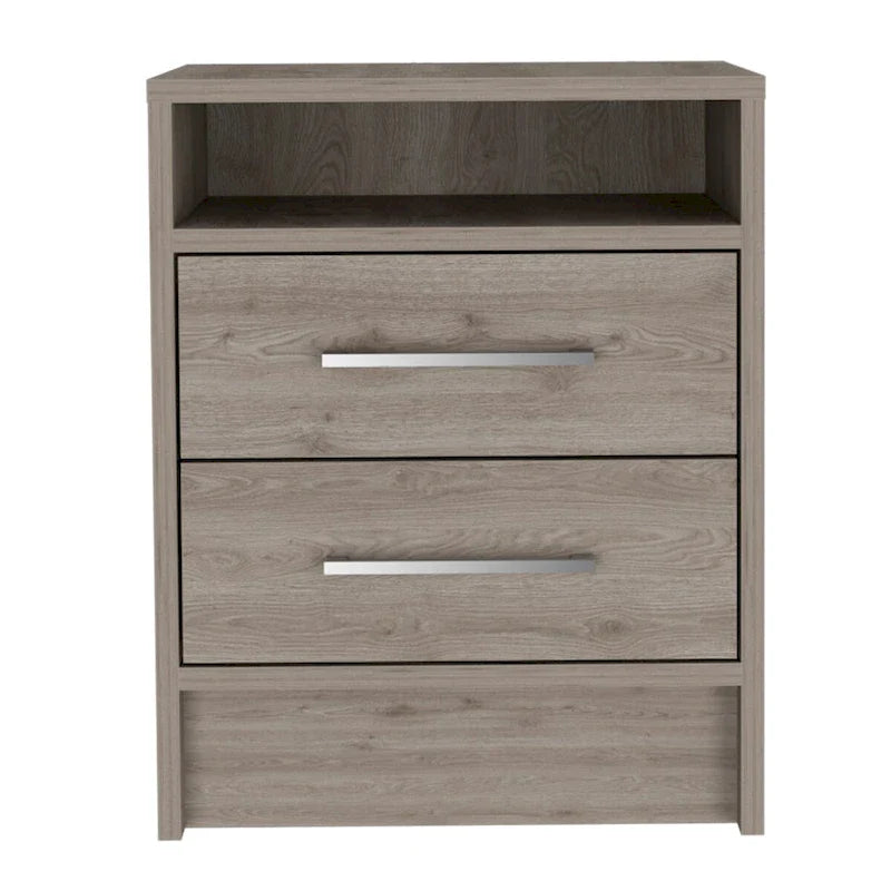 Rowley table de chevet rectangulaire à 2 tiroirs et 1 étagère, chêne fume