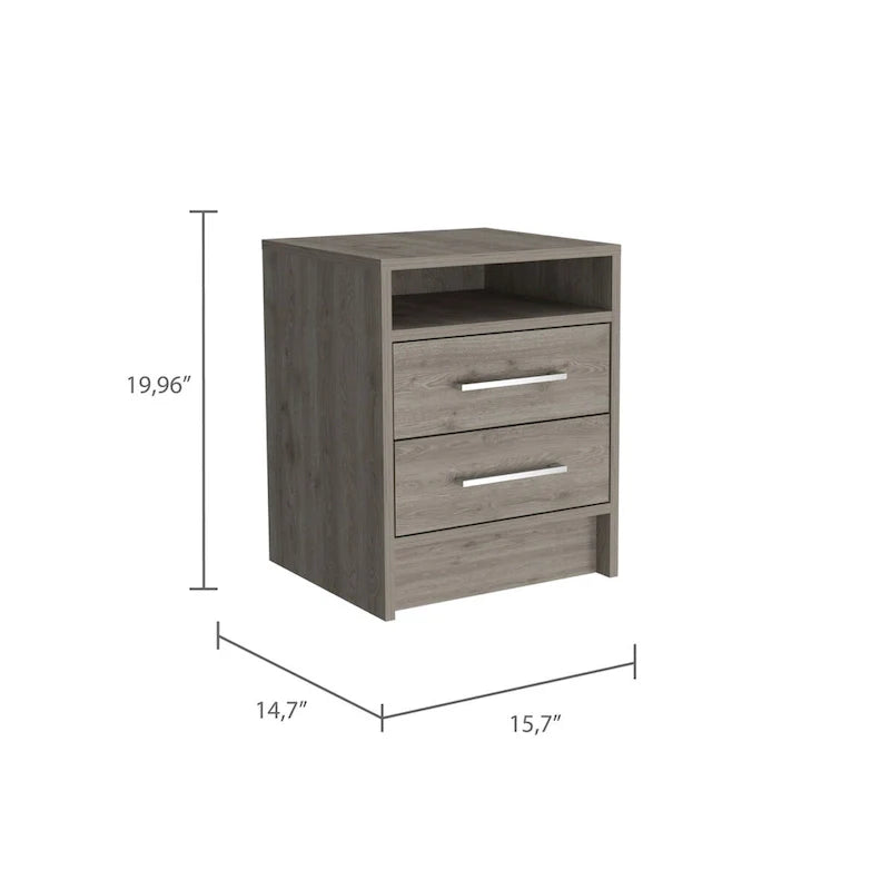 Rowley table de chevet rectangulaire à 2 tiroirs et 1 étagère, chêne fume