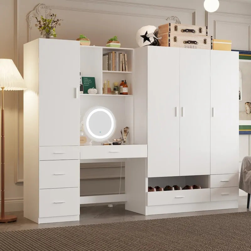 Ensemble de meubles de rangement espace de travail et garde-robe avec coiffeuse de luxe