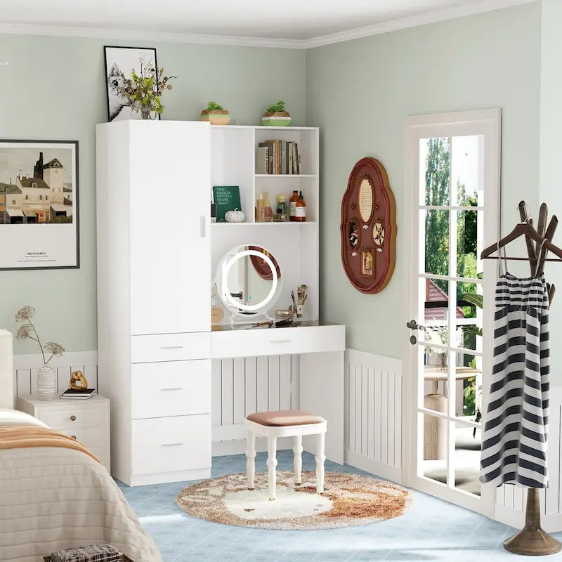 Ensemble de meubles de rangement espace de travail et garde-robe avec coiffeuse de luxe