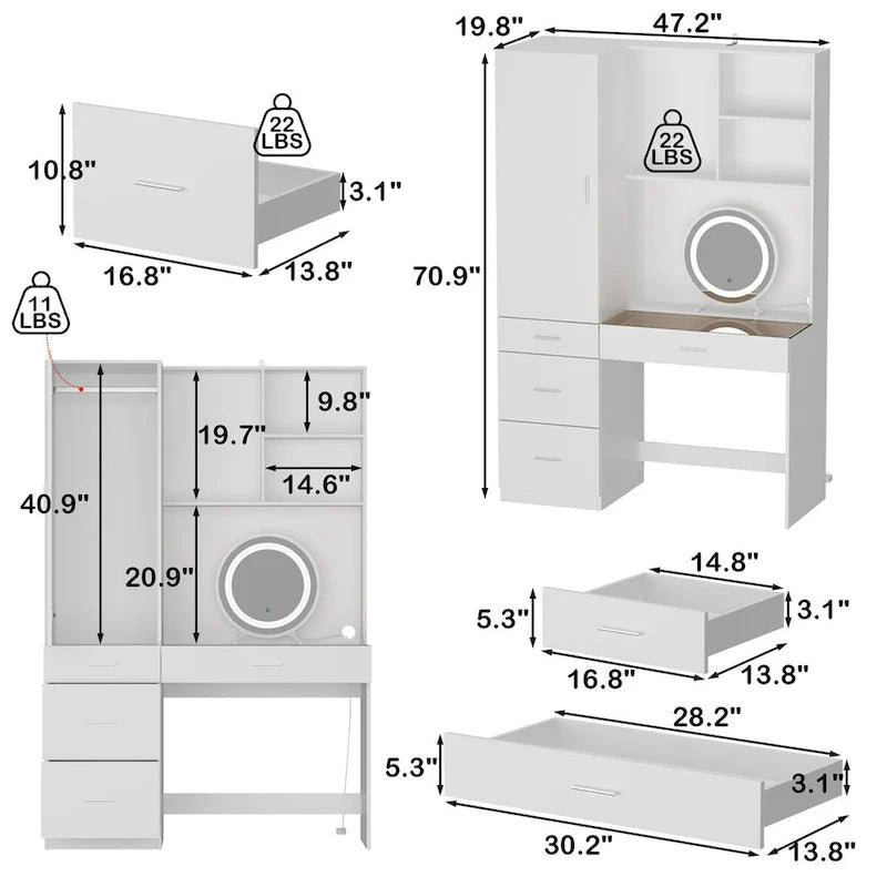 Ensemble de meubles de rangement espace de travail et garde-robe avec coiffeuse de luxe