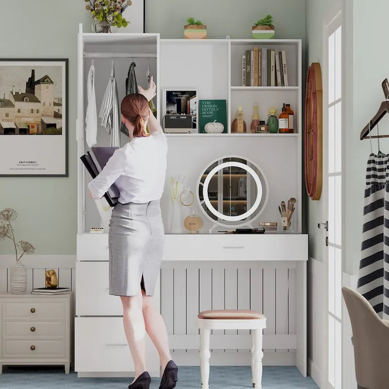 Ensemble de meubles de rangement espace de travail et garde-robe avec coiffeuse de luxe