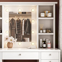 Coiffeuse de maquillage avec miroir, tiroirs et étagères