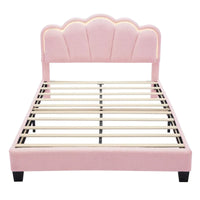 Ensembles de chambre à coucher 2 pièces Grand lit plateforme LED tapissé en forme de fleur avec pouf de rangement - Tissu Sherpa