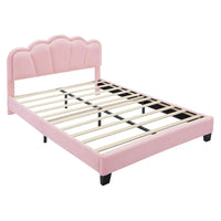 Ensembles de chambre à coucher 2 pièces Grand lit plateforme LED tapissé en forme de fleur avec pouf de rangement - Tissu Sherpa