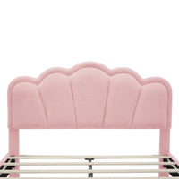 Ensembles de chambre à coucher 2 pièces Grand lit plateforme LED tapissé en forme de fleur avec pouf de rangement - Tissu Sherpa
