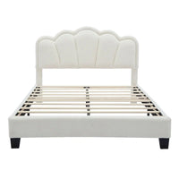 Ensembles de chambre à coucher 2 pièces Grand lit plateforme LED tapissé en forme de fleur avec pouf de rangement - Tissu Sherpa