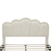 Ensembles de chambre à coucher 2 pièces Grand lit plateforme LED tapissé en forme de fleur avec pouf de rangement - Tissu Sherpa