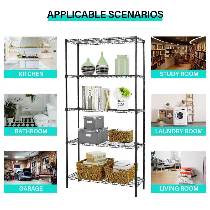 FDW rack à 5 étagères réglables en couches, acier robuste commercial pour restaurant garage cuisine