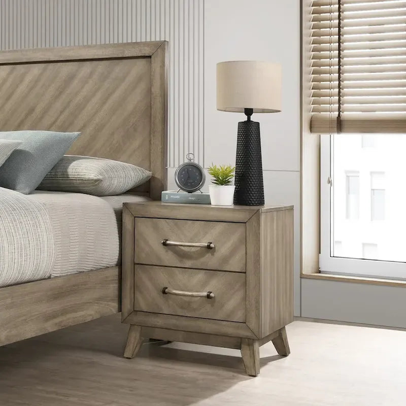 Roundhill Furniture Arena - Ensemble de chambre contemporain en bois : lit à panneau, commode, miroir, table de chevet, chiffonnier, gris antique