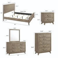 Roundhill Furniture Arena - Ensemble de chambre contemporain en bois : lit à panneau, commode, miroir, table de chevet, chiffonnier, gris antique